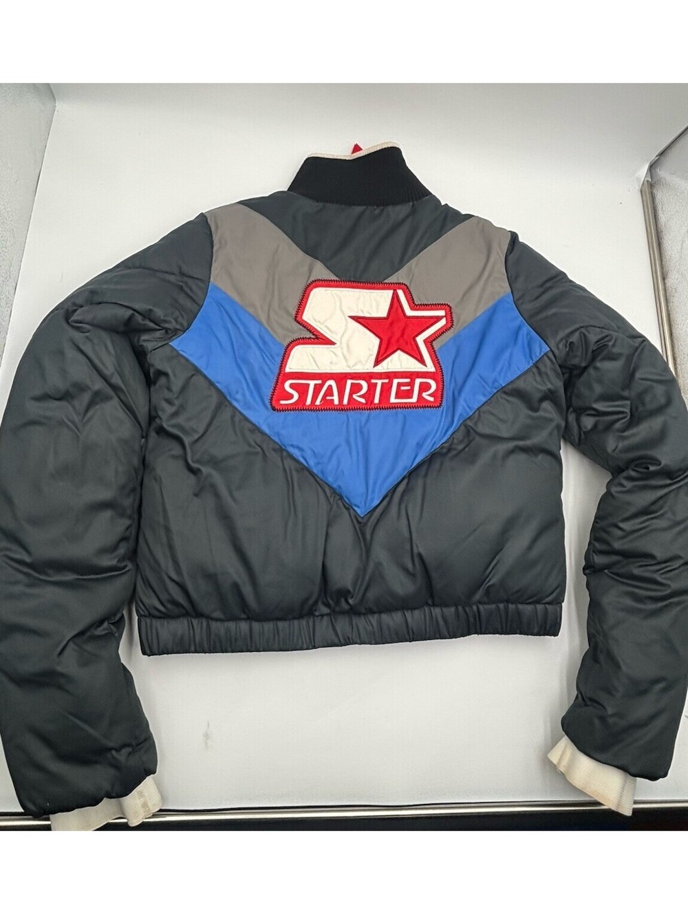 Vintage Women's Starter Puffer Jacket Size M Blue Red White